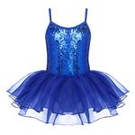 Zaclotre Girls Sequin Leotard Sparkly Strap Ballet Skirted Leotards Tutu Dress Ballerina Outfit Dance Costume for Kids Noble Blue