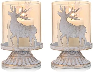 Sziqiqi Set di 2 portacandele candelieri in metallo bianco supporti per candele pilastri portacandele in pericolo uragano preferiscono parti per decorazione camino, cappotto, tavola di Natale, bianco