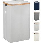 Lonbet - Laundry Baskets with Lid Light Grey - XL 100 L - Washing Baskets for Laundry with Laundry Bags - Hamper Basket for Bedrooms - Bamboo Laundry Hamper - Dirty Clothes Laundry Bin