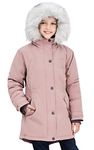 SOLOCOTE Girls Winter Coats Heavyweight Medium Length Warm Jacket With Removable Fur Collar Hooded, SLN2016 Pink 11-12Y