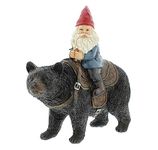 The Bridge Collection - Resin Gnome Riding on a Bear - Black Bear and Garden Gnome Garden Decor for Outside - Cottage, Garden, Cabin and Fantasy Decor