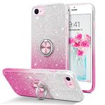 YINLAI iPhone SE 2020 Case,iPhone SE 2022 Case,iPhone 8 Case iPhone 7 Case Bling Glitter Sparkle with Ring Holder Stand Protective Girls Women Phone Case for iPhone SE 3rd/SE 2nd/7/8,Pink Gradient