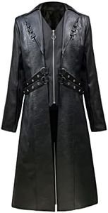 DRTES Mens Steampunk Faux Leather Jacket Trench Coat Motorcycle Jacket (Black, X-Large)
