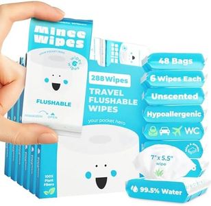 Impossibly Compact Travel Flushable Wipes - 99.5% Water and Aloe - Safe for Sensitive Skin & Hypoallergenic - Travel Essentials for Adults, Kids & Babycare, Unscented, 48 Pack 288 Wipes