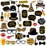 Adult 70th Birthday Photo Booth Props(41Pcs) for Her Him Cheers to 70 Years Birthday Party, Gold and Red Decorations, 70th Happy Birthday Party Supplies for Men Women