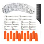 150 Pcs Round Single Hole Heat Shield Guards with Graduations PVC Fusion Glue Protector Templates 20 Pcs Hair Clips 12 Pcs Glue Finger Protector and Comb Set for Hair Extensions