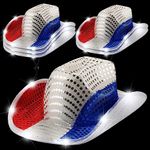 6 Pieces Light Up Red White and Blue Patriotic Cowboy Hats, LED American Sequin Cowgirl Hat, 4th Of July Sparkly Usa Flag Cowboy Hats for Women and Men Western Independence Day Party Supplies