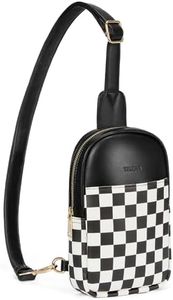 Telena Crossbody Bags for Women Leather Cross Body Sling Bag for Woman Travel Black and White Checkered