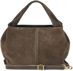 Italian Genuine Suede Shoulder Bag for Women with Sculpted Top Handle & Detachable Strap | Medium Designer Handbag (Tobacco)