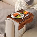 ZenRich Foldable Walnut Sofa Arm Tray Table – Clip-On Wood Couch Armrest Tray with Double Hinges for Couch, Sofa & Chair, Snack Table for Snack, Food, Drinks, Phone, Remote
