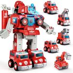 Baobrava Transformers Toys for 4 5 6 7 8 Year Old Boys, 5-in-1 Fire Truck Car Toys to Take Apart Transform to Robot, STEM Building Toys, Montessori Creative Drill Screw Set Birthday Gifts for Kids
