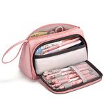 Mokani Large Capacity Pencil Case Organizer, Canvas Pen Pencil Pouch with Handle, Stationery Storage Cosmetic Bag for Middle High School College Students Girls Teens Adults Office (Pink)