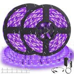 Waterproof 33FT/10M LED Black Light Strip kit, IP65 Blacklight Strip with 600 LED, 12V, 385-400nm, Flexible Blacklights for Glow in The Dark Birthday Wedding Party Night, Halloween, Christmas