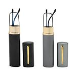OWTXIS Blue Light Blocking Reading Glasses - Slim Pocket Readers with Pen Clip Case Mini Lightweight Readers, 2 Pack (Black+gunmetal), +1.0