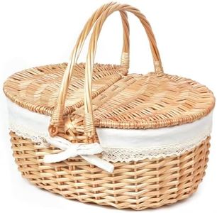 Hap Tim Wicker Picnic Basket for 2 with Lid - Unique Gifts Ideas for Couple, Engagement, Wedding, Bridal Shower, Family, Christmas - White Elephant Gifts for Adults(AU2408B-1)