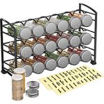 Deco Brothers Spice Rack Organizer with 18 Spice Bottles, 48 Spice Labels Set for Cabinet, Countertop, Pantry, Cupboard, Black