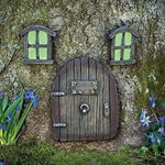 Bits and Pieces - Miniature Fairy Garden Glow in The Dark Fairies Sleeping Door and Windows Tree Statues - Tree Hugger Yard and Garden Sculptures Fairy Garden Mystical Gnome Home