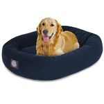 Majestic Pet 40 Inch Suede Calming Dog Bed Washable – Cozy Soft Round Dog Bed with Spine Support for Dogs to Rest Their Head - Fluffy Donut Dog Bed 40x29x9 (Inch) - Round Pet Bed Large – Navy