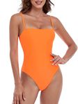 RELLECIGA Women's Orange High Cut Bandeau One Piece Swimsuits with Adjustable Shoulder Straps Size Small