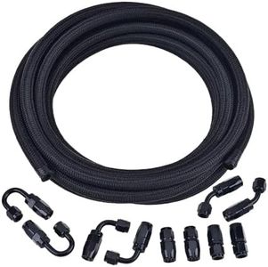 EVIL ENERGY 12AN Transmission Cooler Lines Kit, AN12 Nylon Braided Fuel Line Hose Fitting Kit CPE 16FT Black