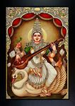 RV SALES Saraswati Mata Square Rectangular Photo Frame Wxh:(10 X 14 Inch) Pooja Room & Wall Dacor ,Wood ,Multicolor