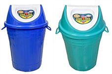 mastBus Plastic 60L Large Dustbin with Lid, Kachre ka Dabba (2 Pcs, Blue, Green)(Swing-Lid)