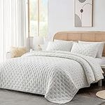 HIARUO 3-Piece King Quilt Set - Soft Warm Ultrasonic Reversible Coverlet Bedspread Set (104 x 90 Inch) with 2 Pillow Sham (20 x 26 Inch), White