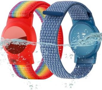 Waterproof Airtag Bracelet for Kids (2 Pack), Soft Nylon Hidden Air Tag Wristband Full Cover Lightweight GPS Tracker Holder Compatible with Apple Airtag Band for Toddler Child (Deep Rainbow/Blue)