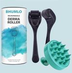 Derma Roller for Beard Hair Skin Face 540 Titanium.25mm - Self Care Gifts Facial Skin Care Tools, Hair Scalp Massager Shampoo Brush with Soft Silicone Bristles Comb Scrubber