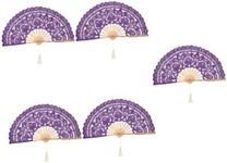 PRETYZOOM 5pcs Lace Fan Retro Handheld Fan Chinese Hand Fans Home Decoration Lunar New Year Hand Fan Prom Props Classic Folding Fan Silk Fans Bride Bamboo Household Products Hollow Purple