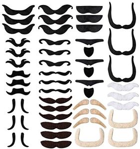 SUMAJU 48 Pcs Fake Mustaches, Self Adhesive Moustaches Novelty Mustache Set Fake Beard for Masquerade Party Favor Costume Performance