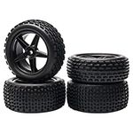 Pxyelec 1/10 Scale Off Road RC Buggy Front & Rear Wheel Rims and Tyres x4 Black 5 Spoke for HSP