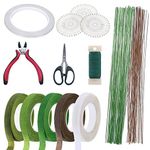 Woohome 12 PCS Floral Arrangement Tool Kit, 2 Style Tape Stem Wrap, 2 Style Floral Wire, Wire Cutter, Scissors and Head Pins for Wedding Bouquet DIY