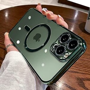 Luxury Plating Clear Magnetic for Wireless Charge Case for iPhone 14 13 11 12 Pro Max X XR XS Silicone Transparent Cover,Alpine Green,for iPhone 12
