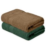 haus & kinder 100% Cotton 500 GSM Bath Towel Set of 2 | Extra Soft & Absorbent Large Size Bath Towels for Men Women | Size 140cm x 70cm | Coffee & Olive