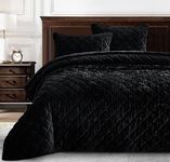 Chezmoi Collection Lux Black Velvet Quilt Oversized King Set, 3-Piece Plush Distressed Velvet Bedding All Season Lightweight Comforter Brushed Microfiber Reverse with Diamond Stitch Quilting