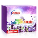 Binbata Laundry Detergent Strips 200 Loads, Hypoallergenic Eco-Friendly Lavender Scent Laundry Detergent Sheets, Plastic Free Liquidless Laundry Sheets Detergent Suitable for Sensitive Skin