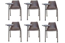 Bhumika Overseas® Student Training & Study Room Writing Chair with Writing Pad, Heavy 1" Inchi MS Black Powder Coated Base, with Anti Skid Buffer, Matt Finish Seat in Brown Color (Set of 6)