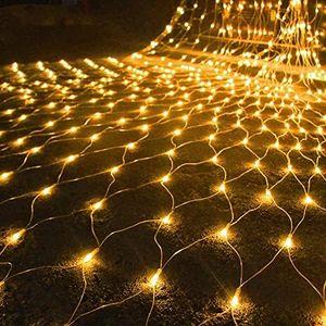 WATERGLIDE Outdoor Christmas Net Lights, 12FT x 5FT 360 LED Fairy String Light with 8 Lighting Modes, Connectable Light for Garden Tree Bushes, Holiday Wedding Party Decorations, Warm White