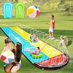 Moonmen 16ft Water Slip Slide,2 Bodyboards and 1 beach ball, Lawn Water Slides Slip N Waterslides Summer Water Toy with Build in Sprinkler for Backyard Outdoor Water Fun for Kids Adults