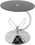 King mahara Black Glass Decorative End Table Side Table Coffee Table, Round, 45cm x 45cm, for Living Rooms, Lounges, Study, etc,45D x 45W x 52H cm