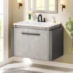 DWVO 22" Bathroom Vanity with Sink Combo, Wall Mounted Modern Bathroom Cabinet with Ceramic Sink, Large Storage Soft-Close Doors Cabinet Vanity, Grey