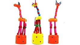 Antlantic wood store- Handcrafted Dancing Giraffe Wooden Toys for Kids ( Multi Color ) Set of 3