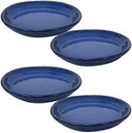 Sunnydaze Ceramic Outdoor Flower Pot Saucers Set of 4 - UV- and Frost-Resistant - Imperial Blue Glazed Finish - 9-Inch