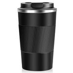 Travel Mug, Insulated Coffee Cup with Leakproof Lid, Reusable Coffee Cup Travel Mug for Hot Drink, Vacuum Stainless Steel Water Bottle, Portable Coffee Mug for Car Outdoor Picnic Office (Black)