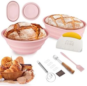 Banneton Bread Basket Proofing Basket Set, Sourdough Starter Kit, 9 Inch Round & 10 Inch Oval Sourdough Baskets, Sourdough Bread Baking Supplies and Bread Making Tools Baking Gifts (Pink)