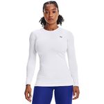 Under Armour Women's Authentics Long Sleeves Crew Neck T-Shirt, White (100)/Black, Large