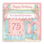 Hunts England - 75th Grandma La Petite Patisserie Birthday Card - Charming Pink Bakery, Pretty French Cafe Female Floral Design - Age 75 Happy Birthday Grandma Card - Milo's Gallery