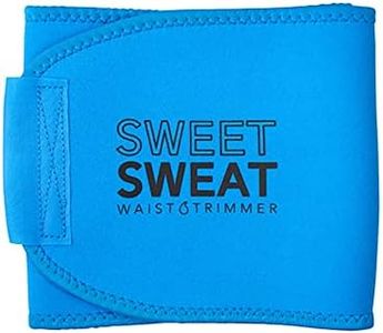 Sweet Sweat Waist Trimmer for Women and Men - Sweat Band Waist Trainer Belt for High Intensity Training and Gym Workouts, 5 Adjustable Sizes Neon Blue