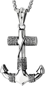 COOLSTEELANDBEYOND Vela Cuerda Colgante Ancla Marina, Collar con Colgante de Hombre Mujer, Acero, 75CM Cadena de Trigo
